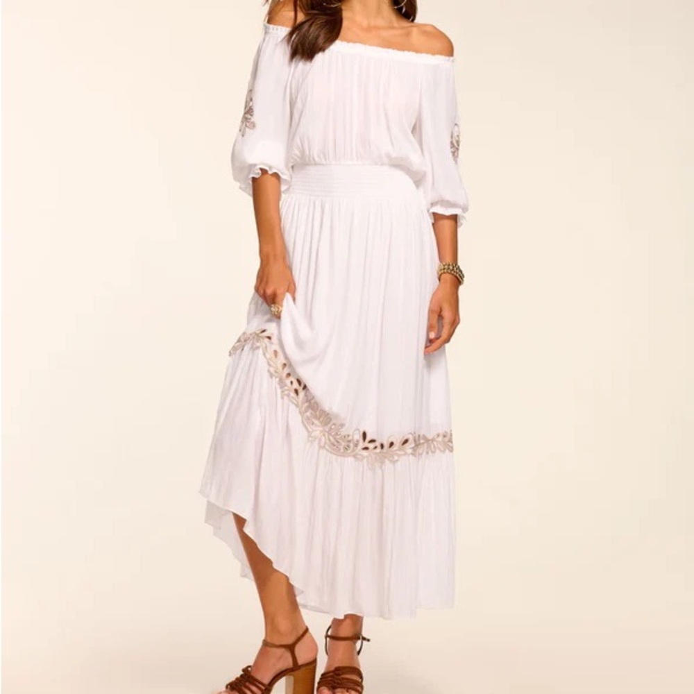 Ramy Brook Off-Shoulder White Boho Maxi Dress. S. NWT.